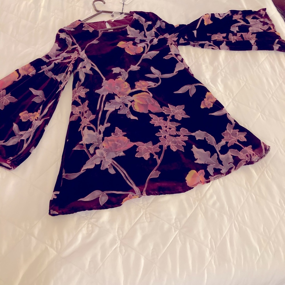 Mini burgundy dress velour lightweight flower